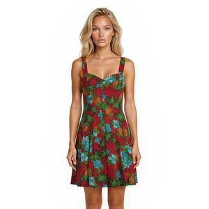 Two Palms Hawaiin Dress Womens Size Small Red Tropical Pineapple Sun Vintage USA